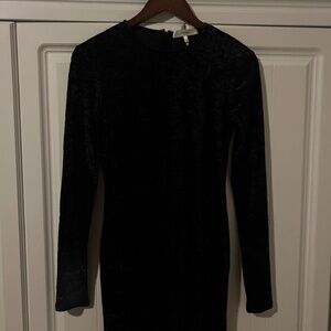 FRAME Dark Gray Velvet Long Sleeve Mini Dress